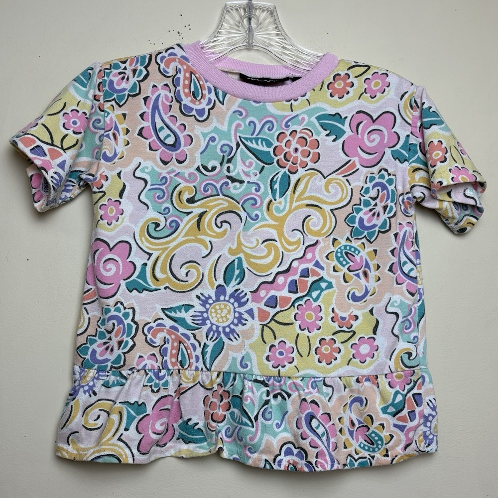 VTG‎ 90s Girls White Multicolored Floral Paisley Children's Place Peplum T Shirt